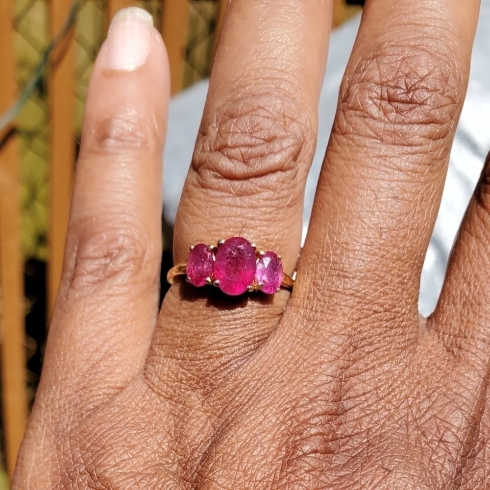 SaleAfrican Ruby Trilogy Ring in Vermeil Yellow Gold Over Sterling Silver 3.35ct